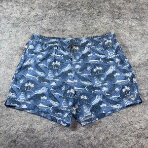 New AFTCO Swim Trunks Men's 2XL White Blue Floral Fish Lined‎ Sailboat Quick Dry